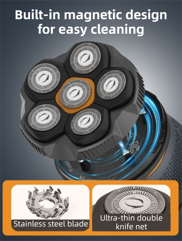 Black Men's 6D Magnetic Rotary Head Shaver for Wet/Dry Use - Professional view 2