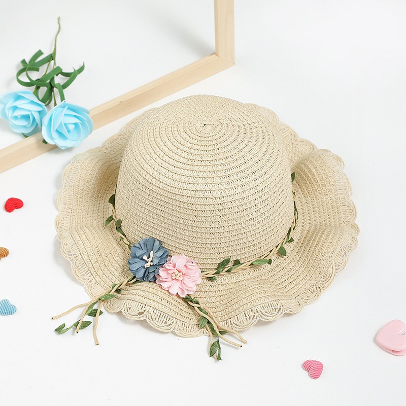 Beige Girls Summer Princess Straw Straw Hat and Matching Purse Set view 2