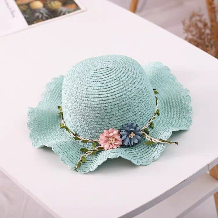Green Girls Summer Princess Straw Straw Hat and Matching Purse Set view 2