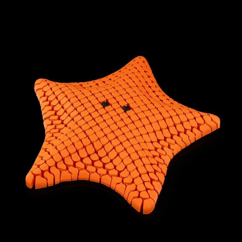 Orange 3D-Printed Articulated Starfish Fidget Toy for Stress Relief view 2