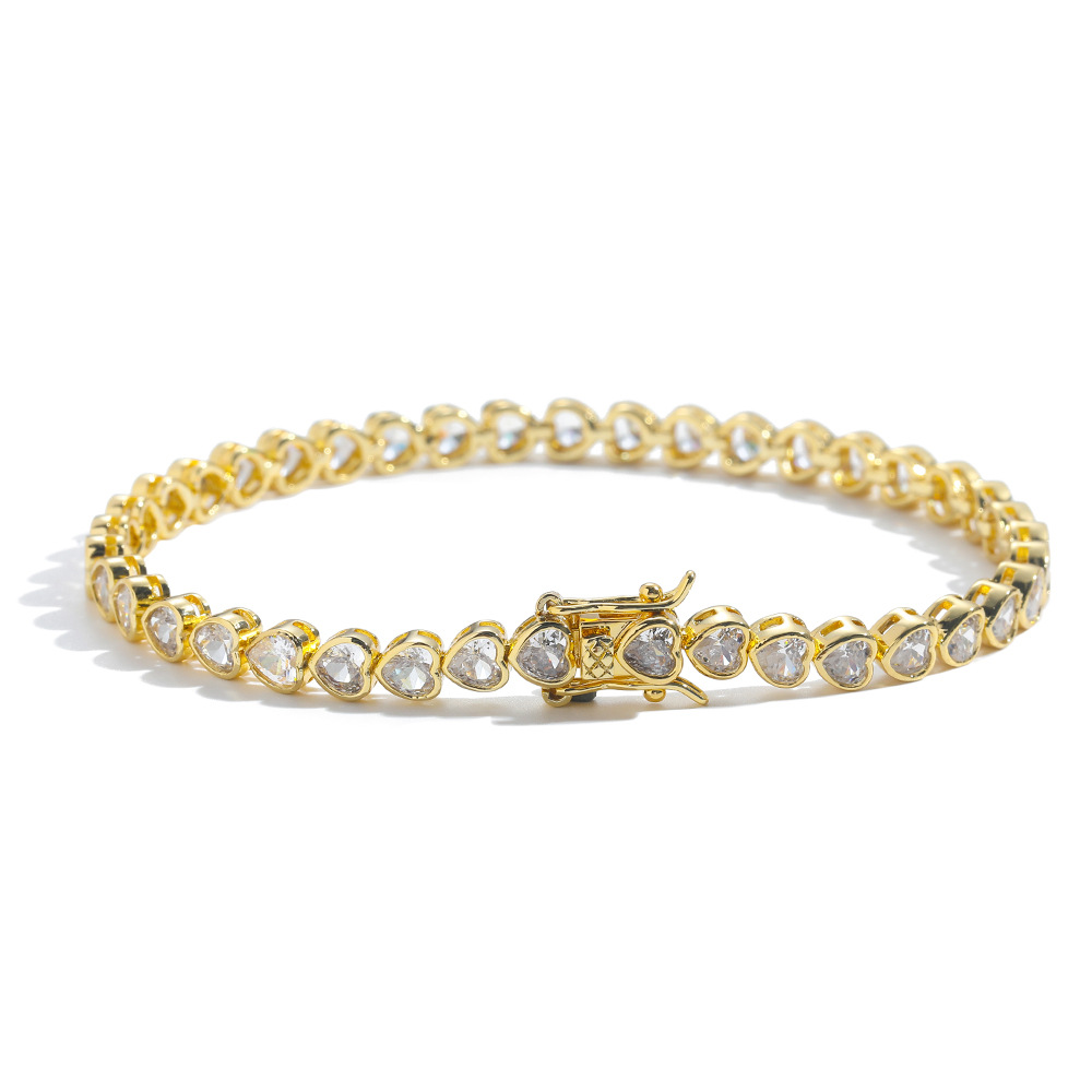 Gold Bling Heart Tennis Bracelet for Women with Micro-Paved Heart Zirconia