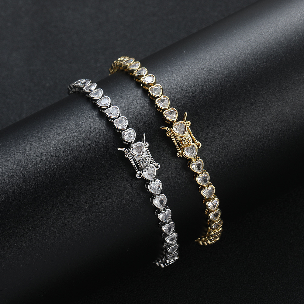 Gold Bling Heart Tennis Bracelet for Women with Micro-Paved Heart Zirconia view 2