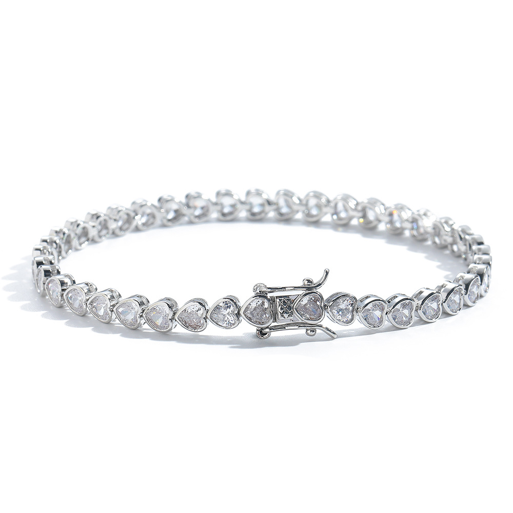 Sliver Bling Heart Tennis Bracelet for Women with Micro-Paved Heart Zirconia