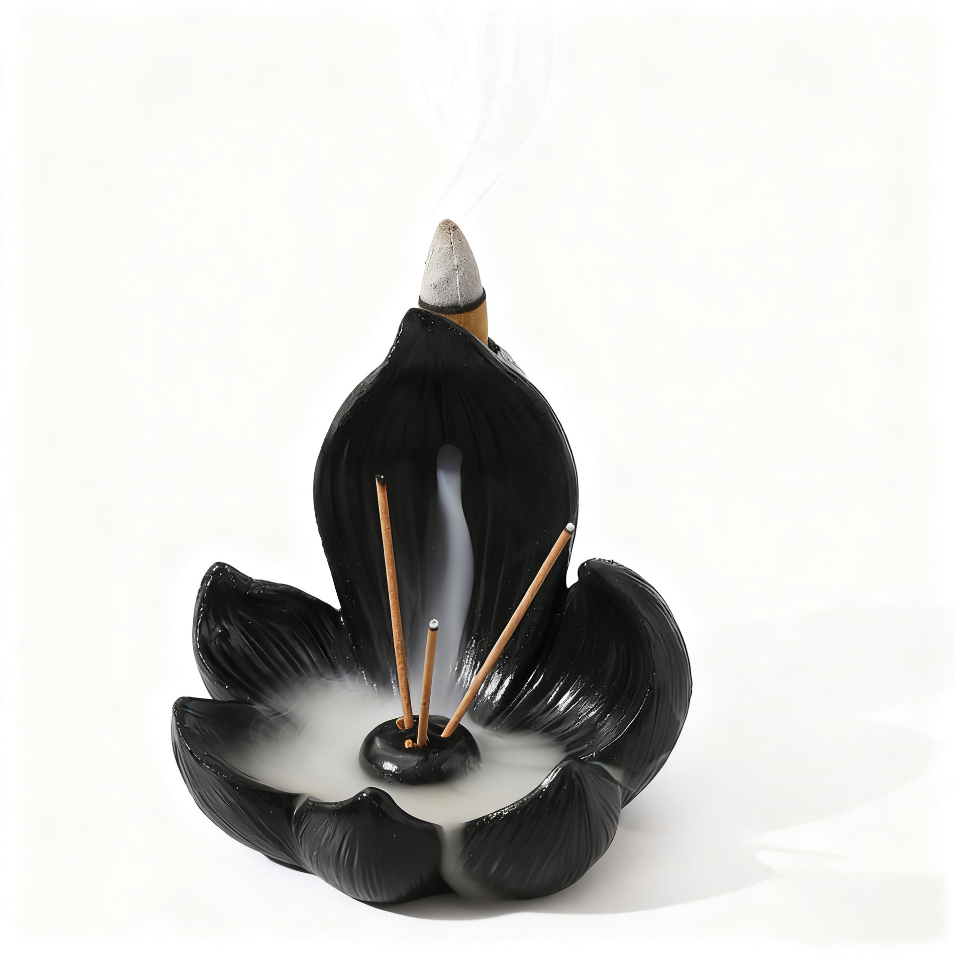 White Zen Lotus Waterfall Backflow Aroma Diffuser - Premium Elegant Resin view 3