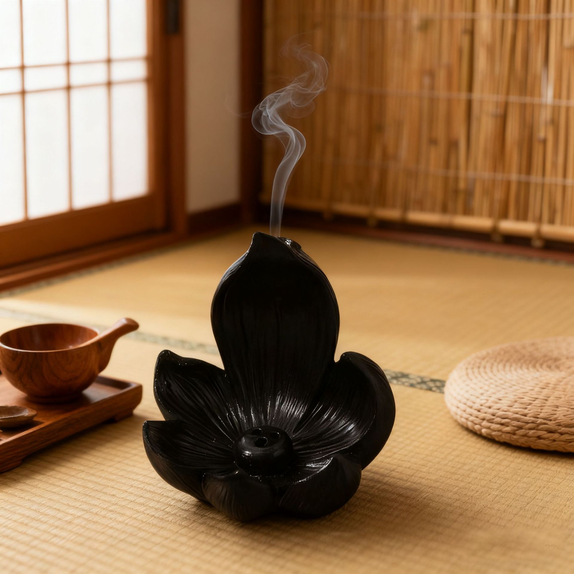 Black Zen Lotus Waterfall Backflow Aroma Diffuser - Premium Elegant Resin view 2