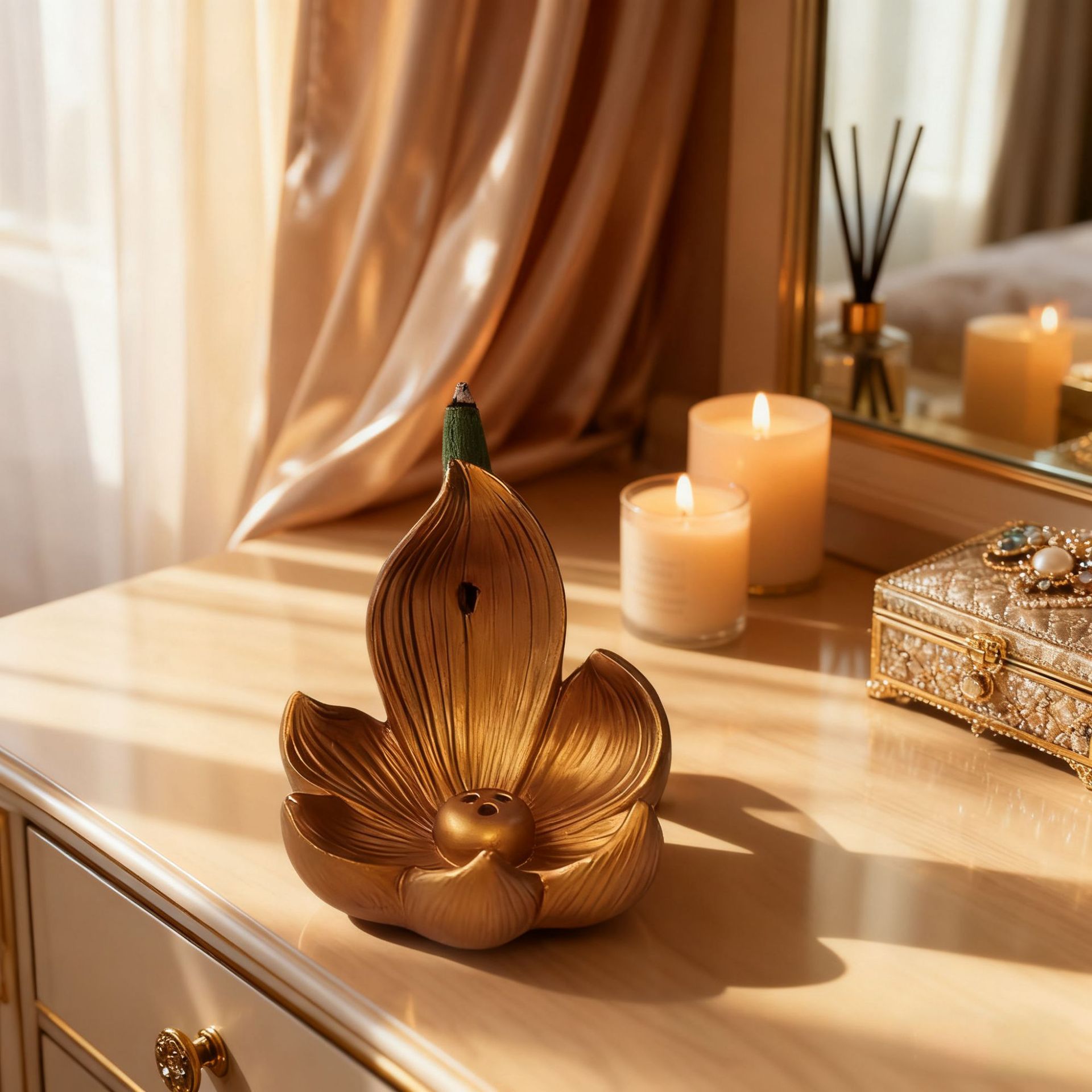 Gold Zen Lotus Waterfall Backflow Aroma Diffuser - Premium Elegant Resin Craft — image 1
