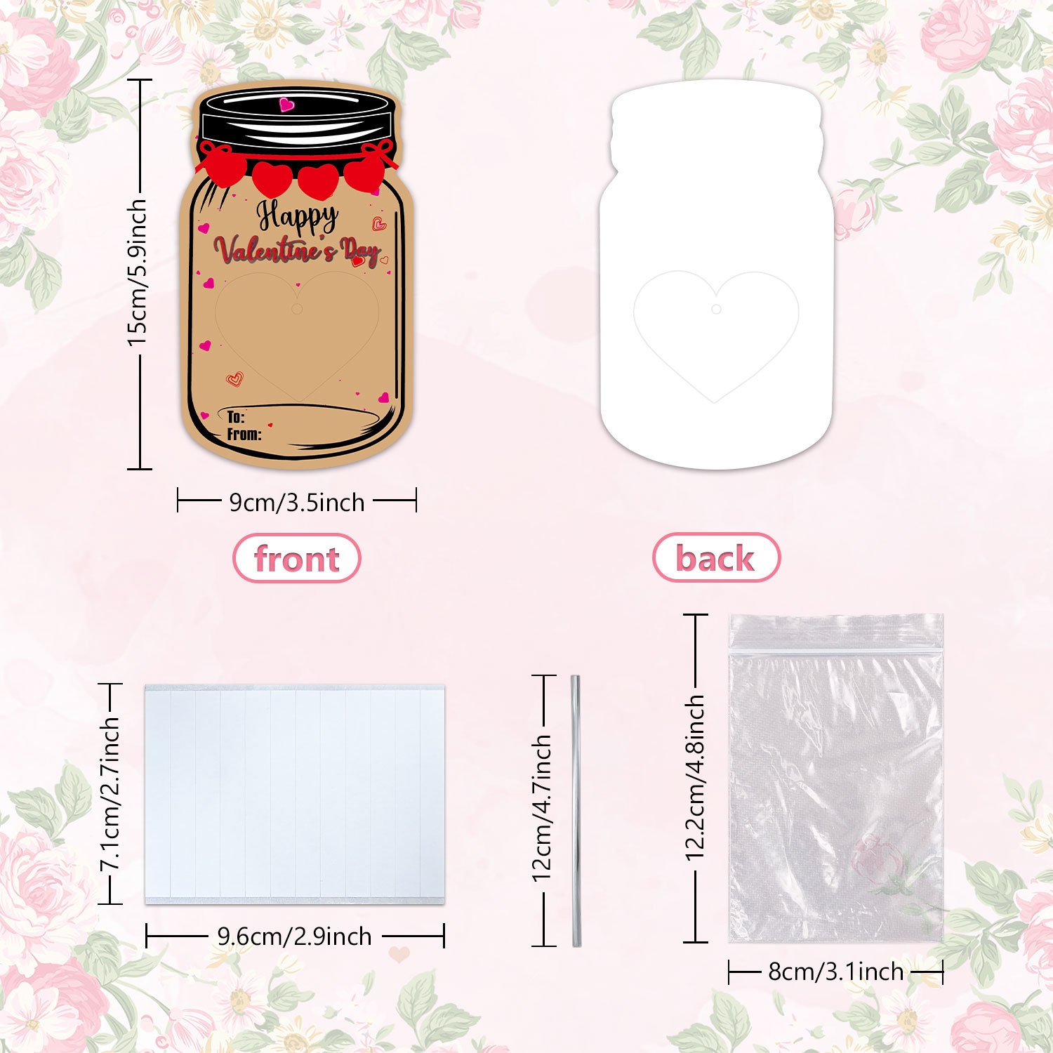 25PCS Valentine's Day Drift Bottle Shaped Gift Card Set - Premium Coated Paper view 2