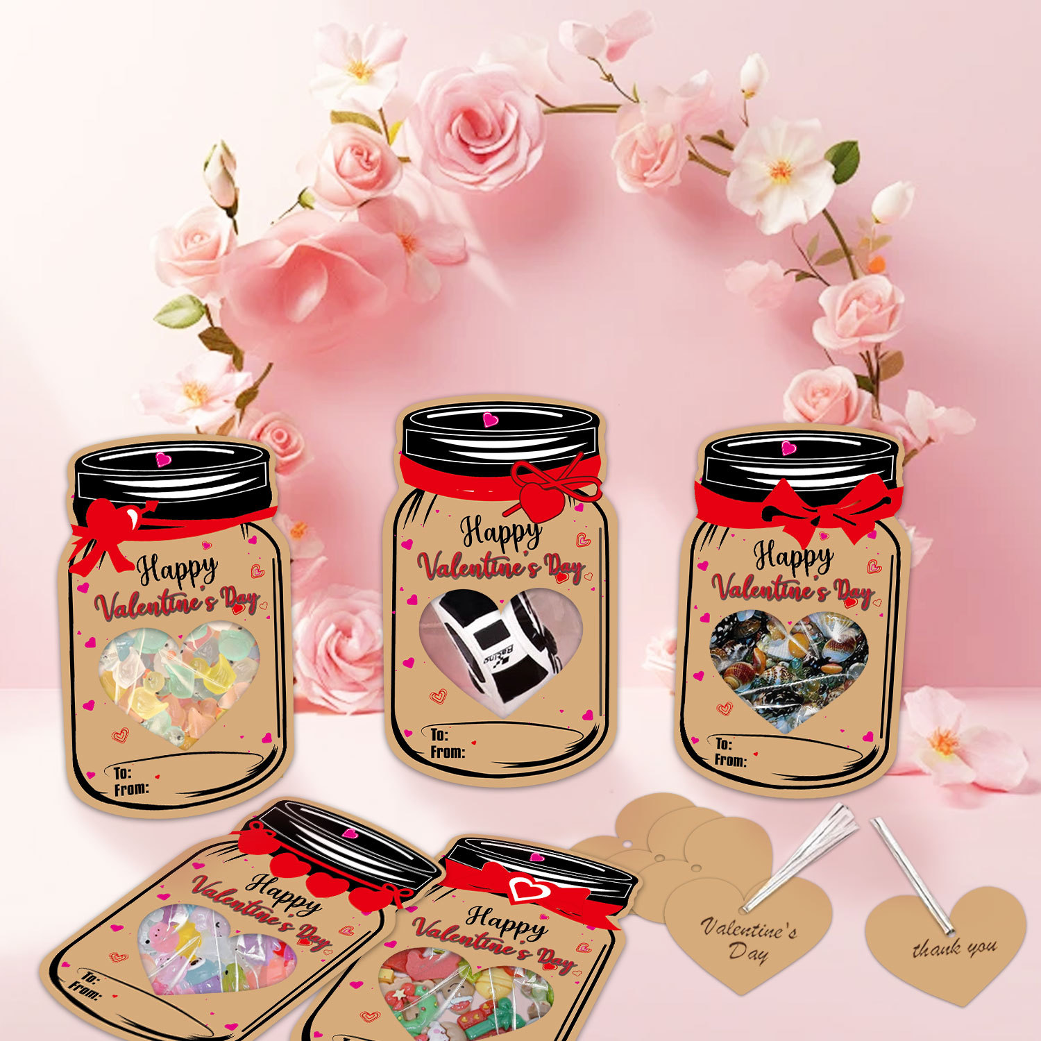 60PCS Valentine's Day Drift Bottle Shaped Gift Card Set - Premium Coated Paper view 5