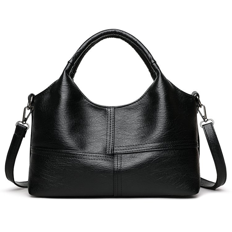 Black Retro Soft PU Leather Handbag for Women - Trendy Large Capacity Daily