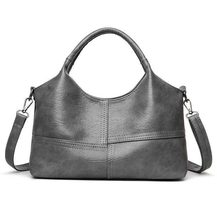 Grey Retro Soft PU Leather Handbag for Women - Trendy Large Capacity Daily