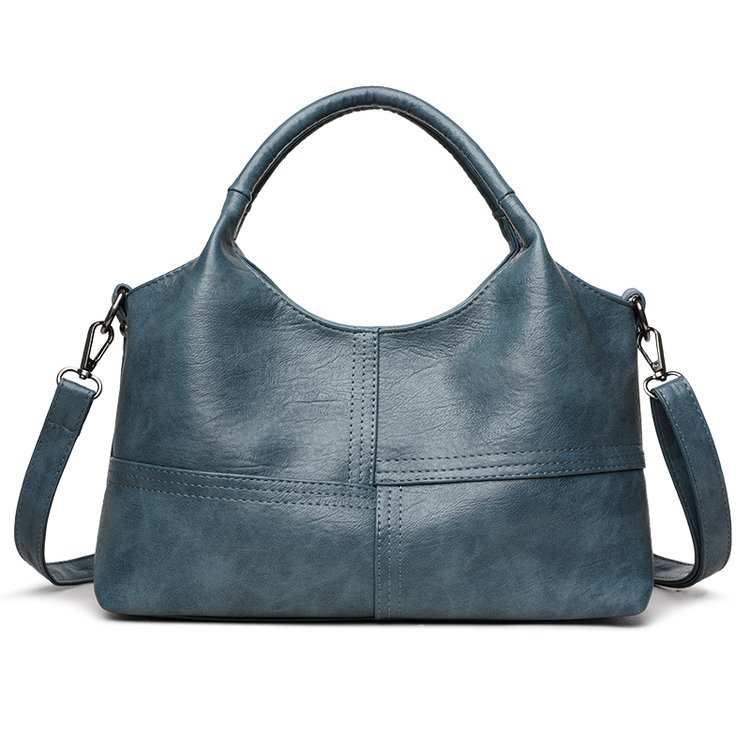 Blue Retro Soft PU Leather Handbag for Women - Trendy Large Capacity Daily