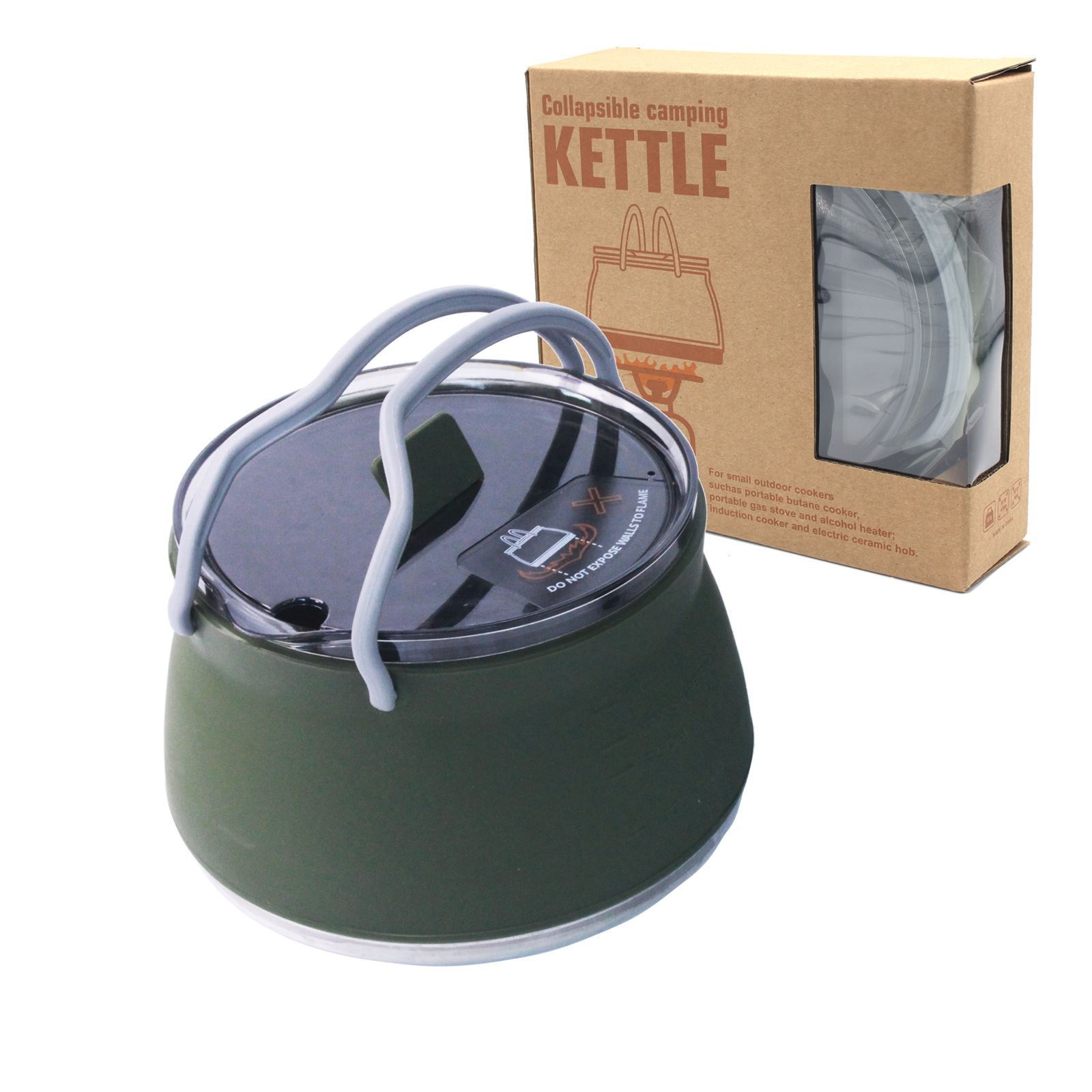 Dark Green 1L Portable Collapsible Camping Kettle - Food-Grade Silicone Body