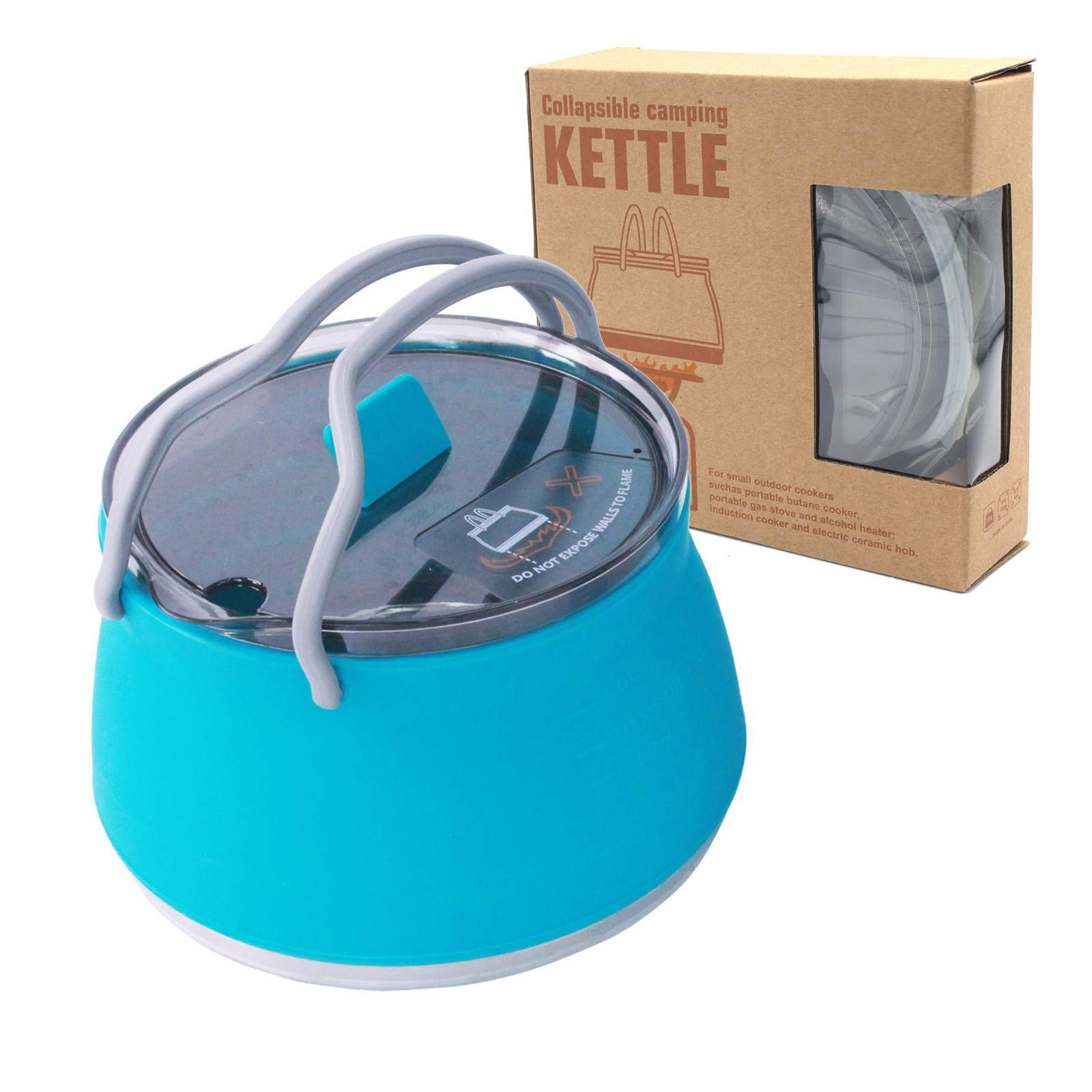 Blue 1L Portable Collapsible Camping Kettle - Food-Grade Silicone Body with
