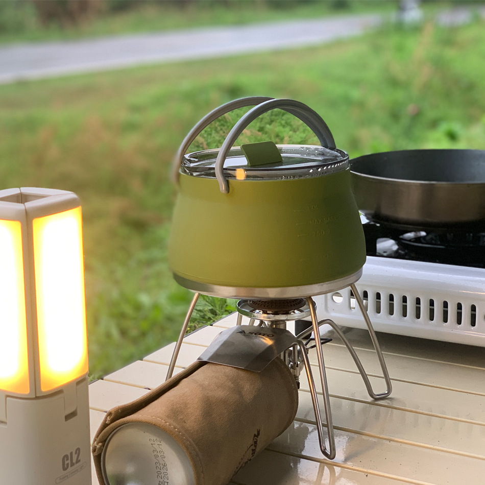 Black 1L Portable Collapsible Camping Kettle - Food-Grade Silicone Body with view 3