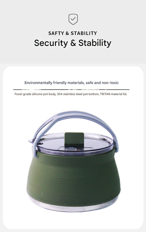 Black 1L Portable Collapsible Camping Kettle - Food-Grade Silicone Body with view 5