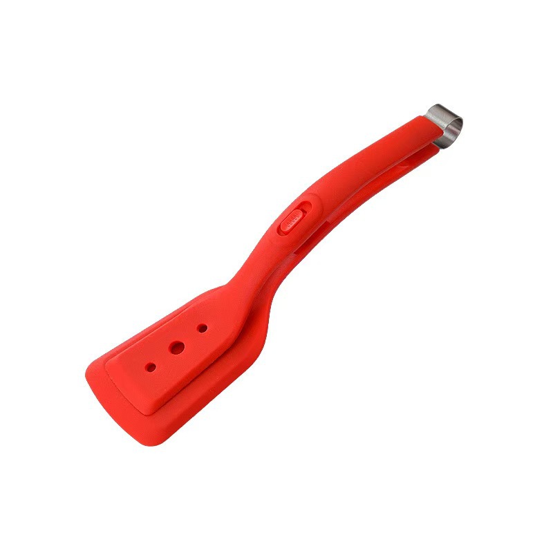 2-in-1 Red Silicone Spatula Tongs with Locking Clip & Oil Drainage - Non-Stick