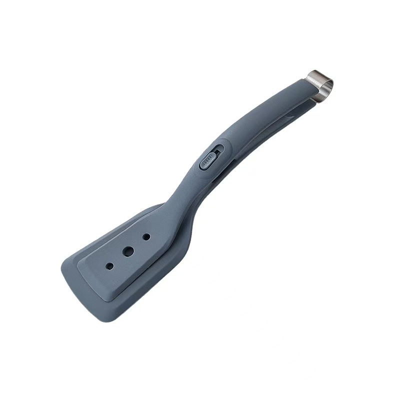 2-in-1 Grey Silicone Spatula Tongs with Locking Clip & Oil Drainage