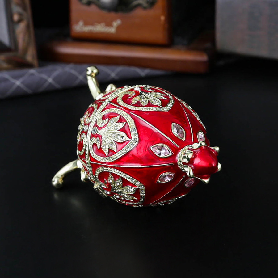 Red Vintage European Rhinestone Inlaid Embossed Enameled Jewelry Box view 3