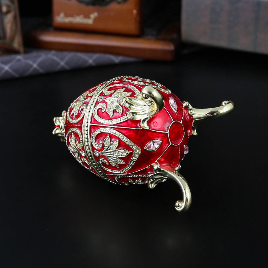 Red Vintage European Rhinestone Inlaid Embossed Enameled Jewelry Box view 4
