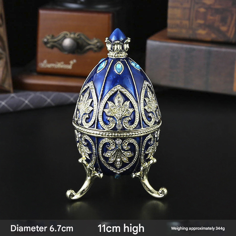 Blue Vintage European Rhinestone Inlaid Embossed Enameled Jewelry Box