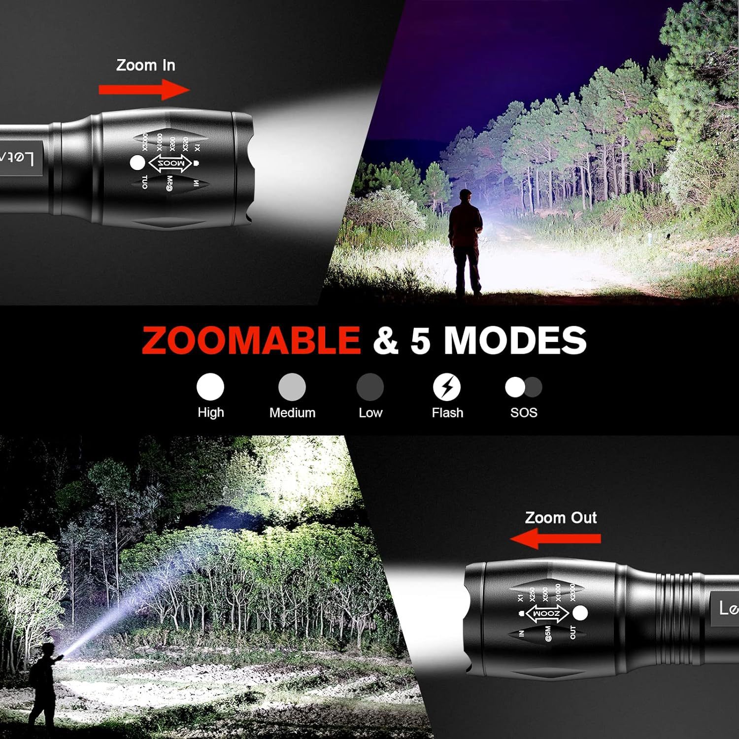2-Pack High-Powered LED Flashlight with 500m Long Range - Zoomable Focus & view 2