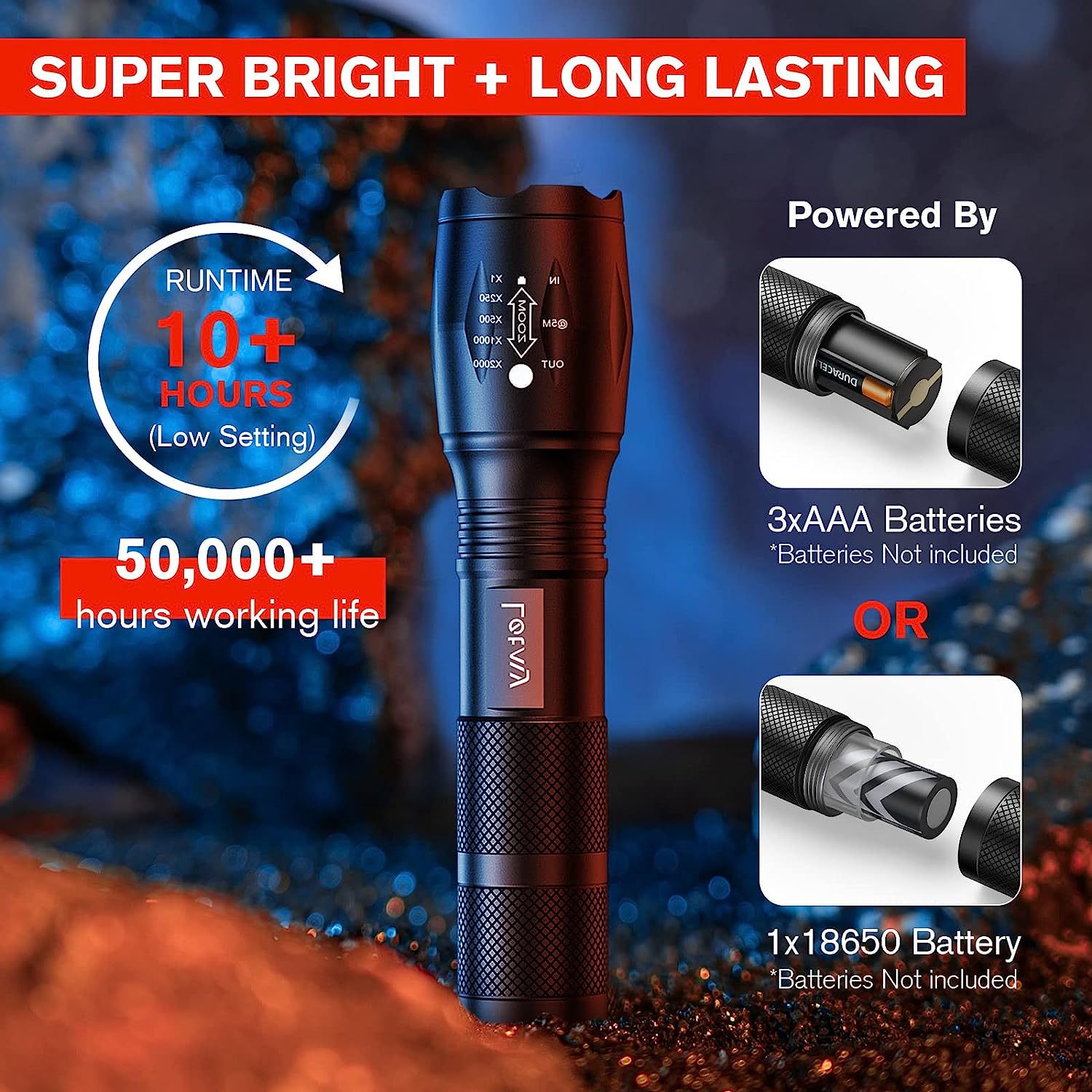 2-Pack High-Powered LED Flashlight with 500m Long Range - Zoomable Focus & view 4