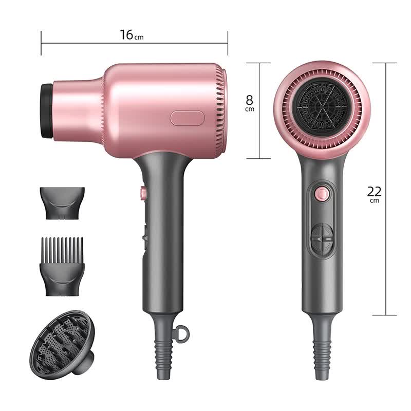 Pink Portable silent Hair Dryer with 3 Heat/Speed Settings and 3 Accessories view 4
