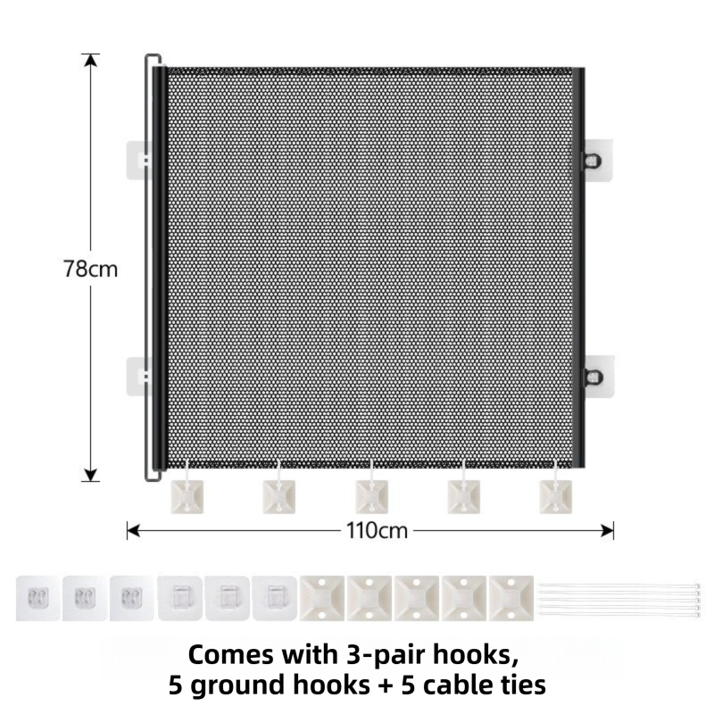 78X110CM Black Retractable Mesh Safety Gate for Pets & Babies