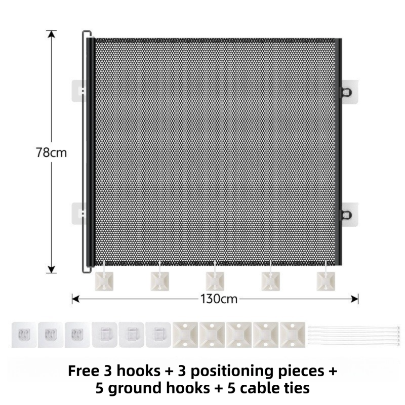 78X130CM Black Retractable Mesh Safety Gate for Pets & Babies