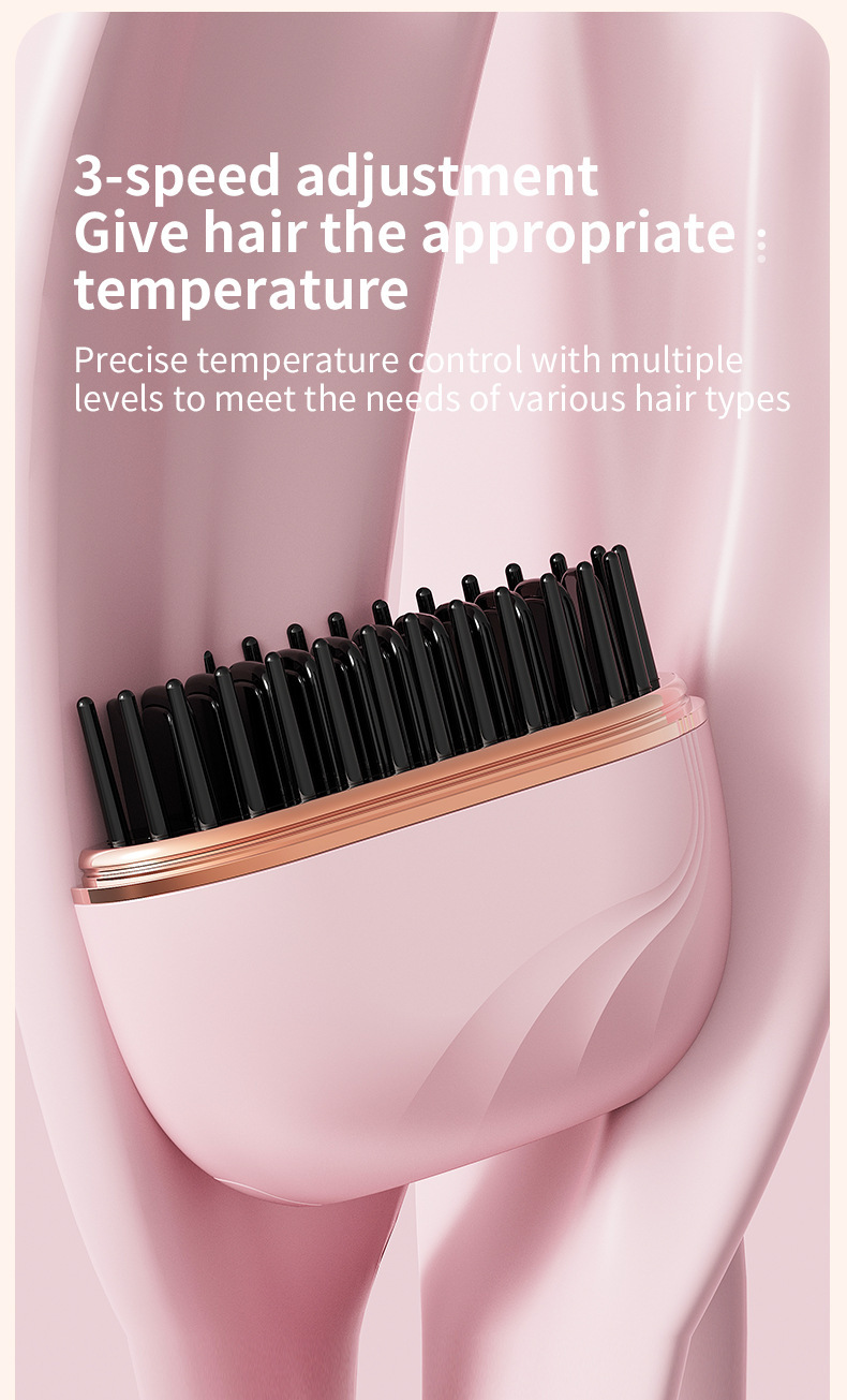 Pink Cordless Portable Hair Straightening & Curling Brush - Plant Protein view 4