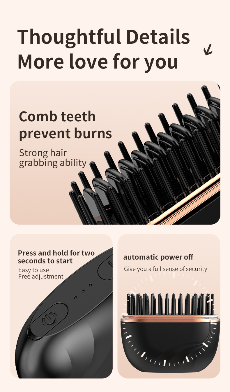 Pink Cordless Portable Hair Straightening & Curling Brush - Plant Protein view 7