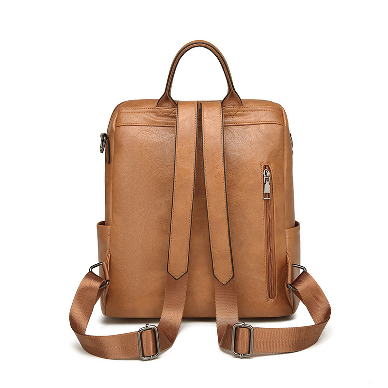 Black Retro Soft PU Leather Backpack for Women - Water-Resistant Large view 4