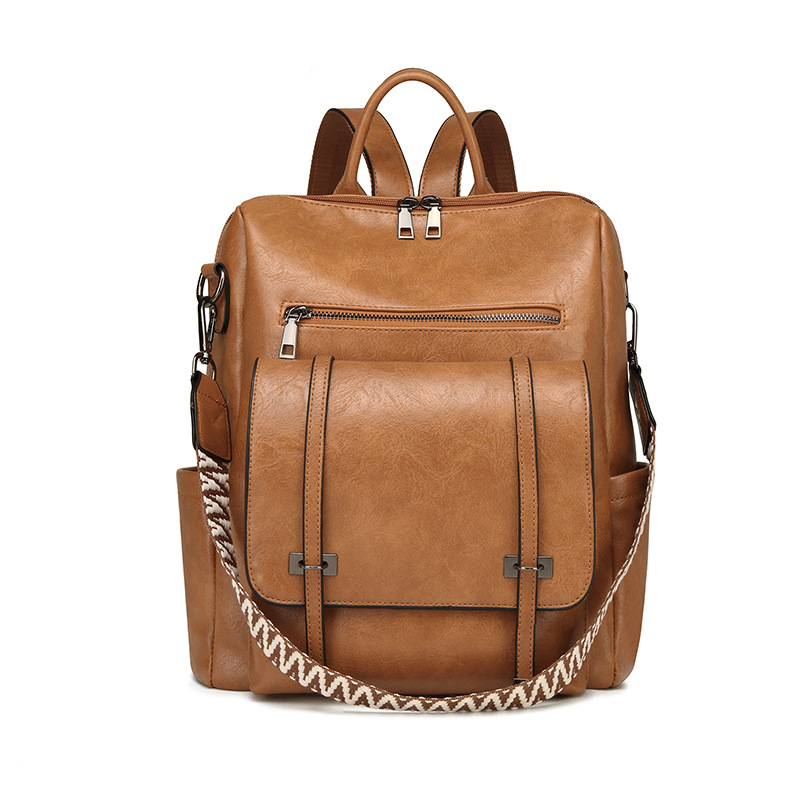 Brown Retro Soft PU Leather Backpack for Women - Water-Resistant Large