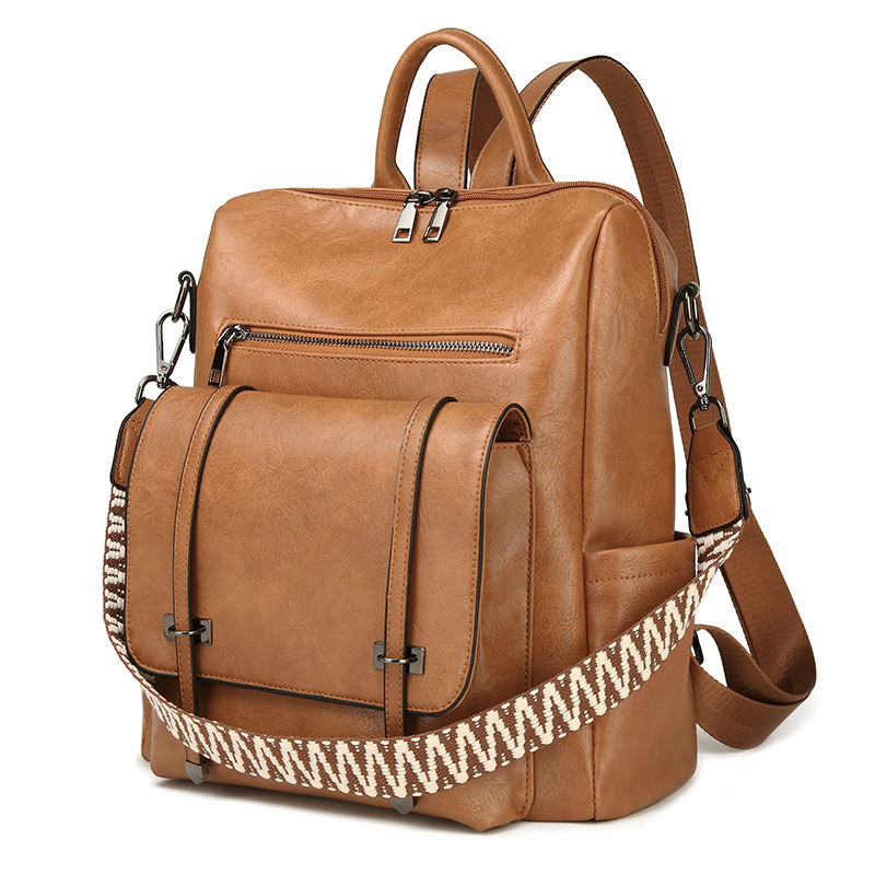 Pink Retro Soft PU Leather Backpack for Women - Water-Resistant Large Capacity view 2