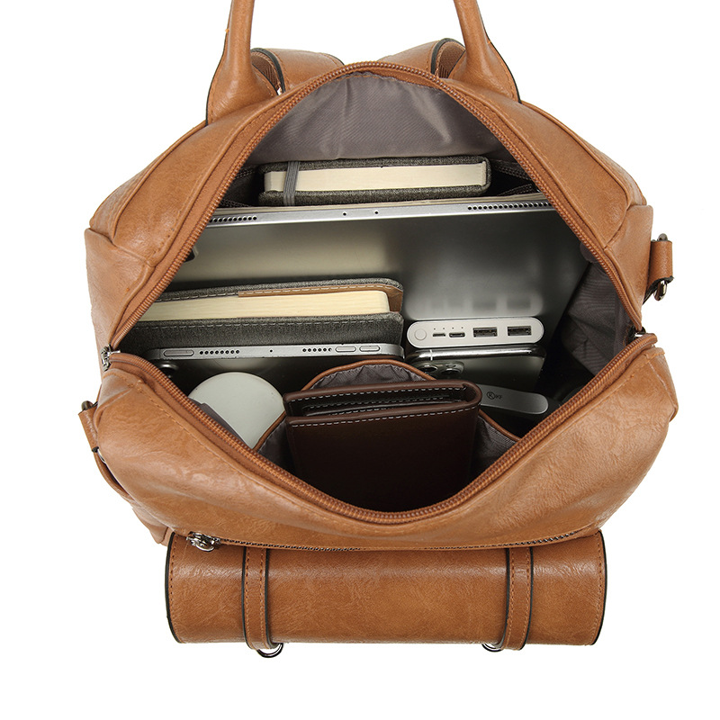Pink Retro Soft PU Leather Backpack for Women - Water-Resistant Large Capacity view 3