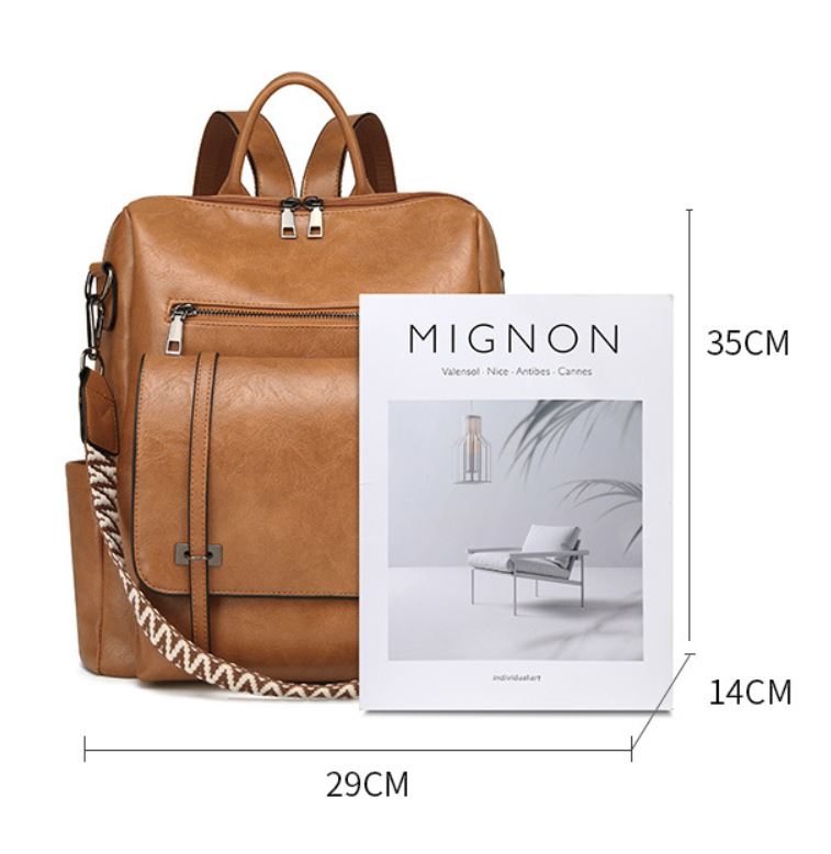 Pink Retro Soft PU Leather Backpack for Women - Water-Resistant Large Capacity view 6