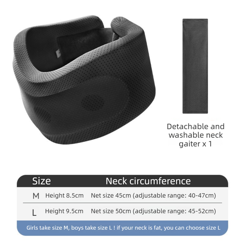 Black Adjustable Cooling Jelly Core Neck Brace with Washable Cover - 3D Hollow