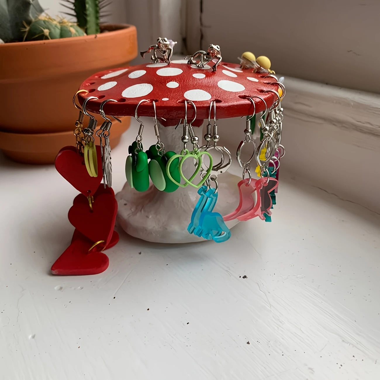 Whimsical Mushroom Earring Holder - Unique Forest-Themed Resin Jewelry view 2