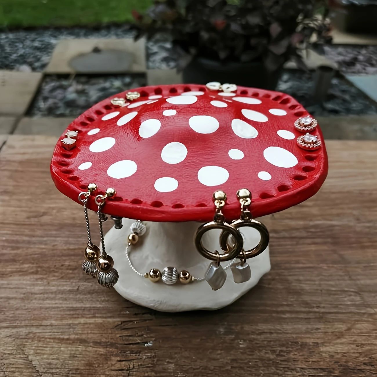 Whimsical Mushroom Earring Holder - Unique Forest-Themed Resin Jewelry view 3