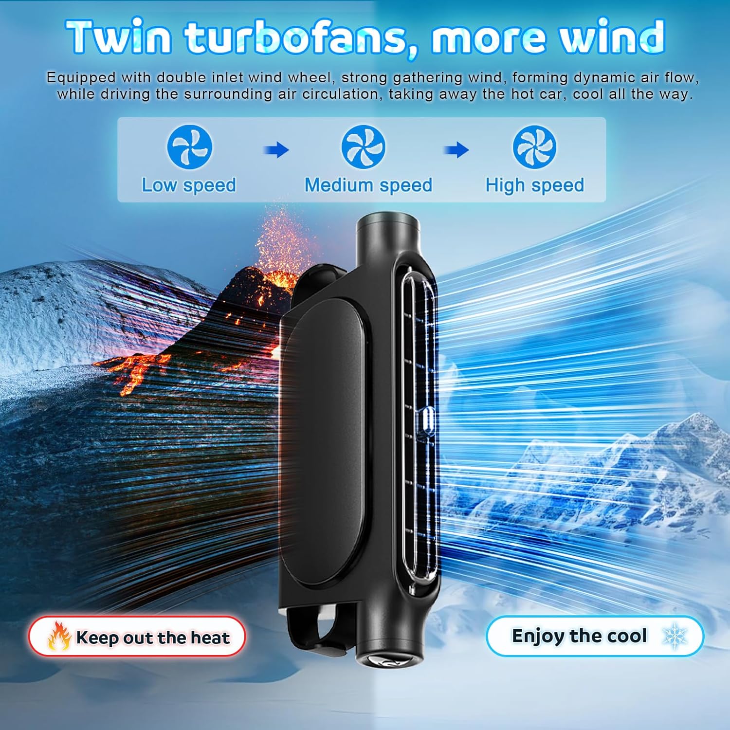 Black Cordless Dual-Turbo Car Seat Cooling Fan with Velcro Mount - Powerful view 5