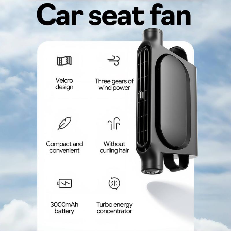 Beige Cordless Dual-Turbo Car Seat Cooling Fan with Velcro Mount - Powerful view 2