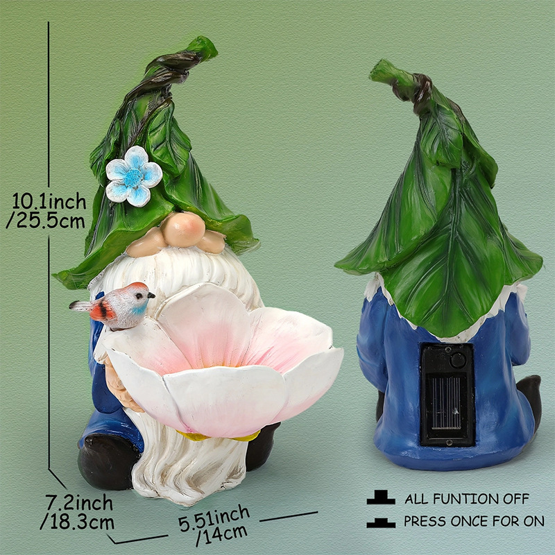 Solar Powered Garden Gnome Bird Feeder with Dual LED Lights - Automatic Night view 3