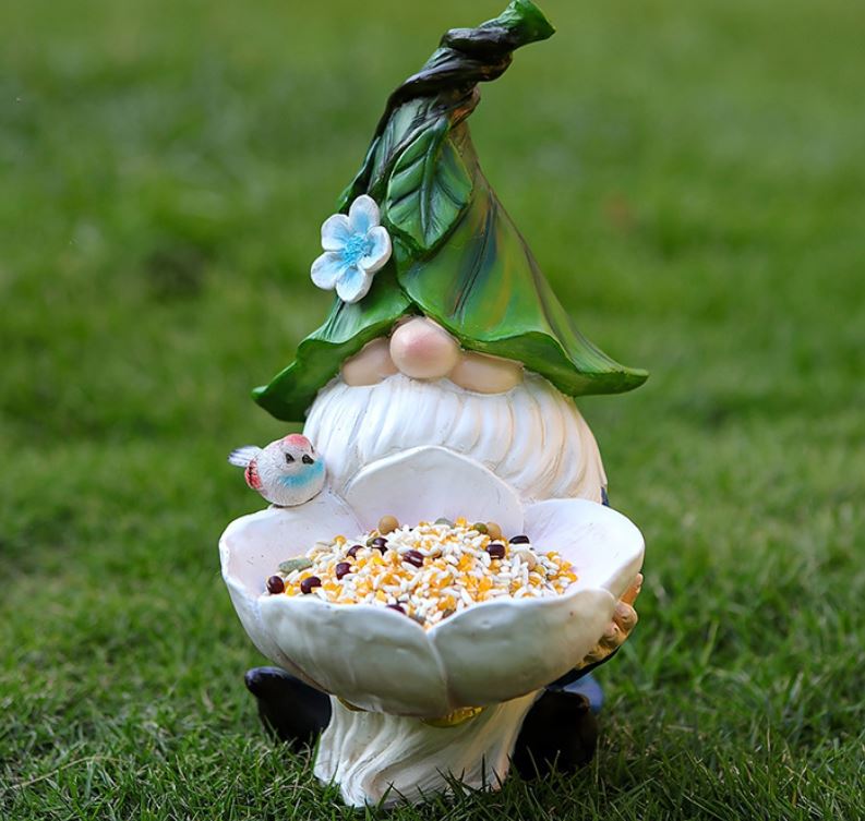 Solar Powered Garden Gnome Bird Feeder with Dual LED Lights - Automatic Night view 4