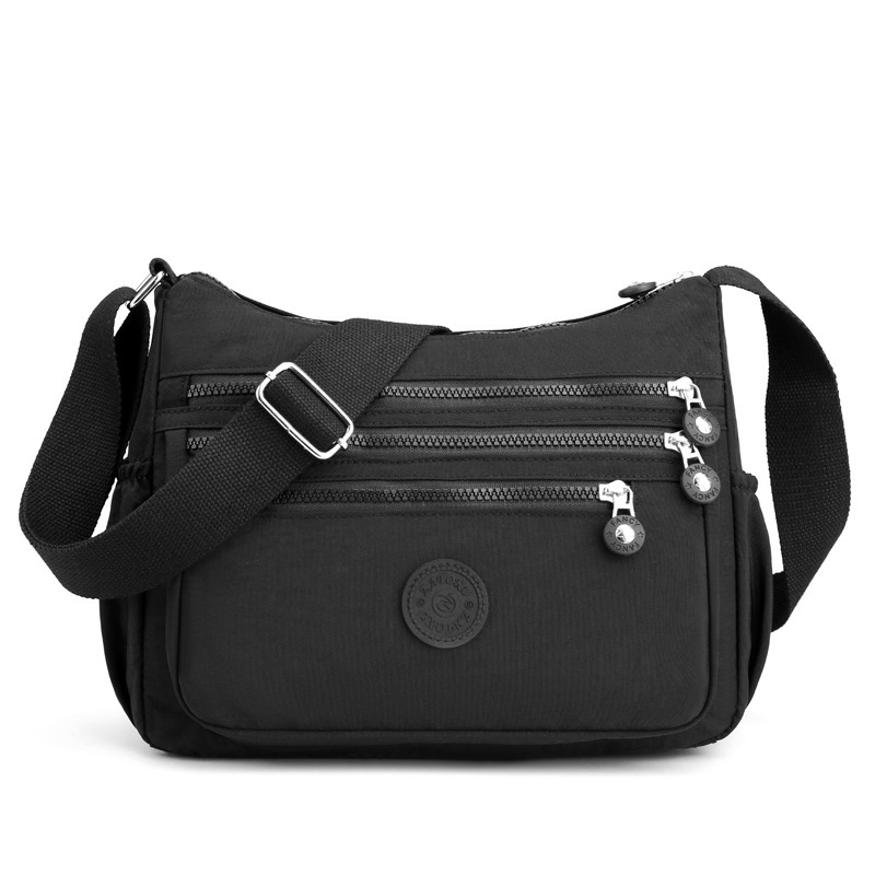 Black Versatile Nylon Multi-Pocket Crossbody Bag - Lightweight Casual Travel Purse