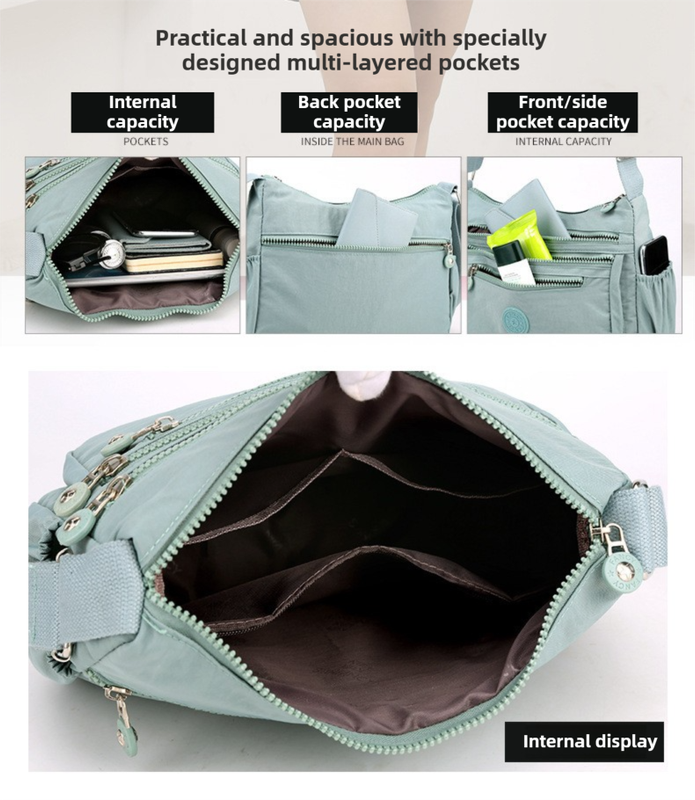 Black Versatile Nylon Multi-Pocket Crossbody Bag - Lightweight Casual Travel Purse view 3