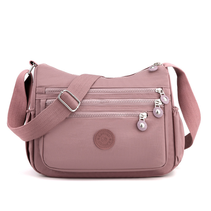 Pink Versatile Nylon Multi-Pocket Crossbody Bag - Lightweight Casual Travel Purse
