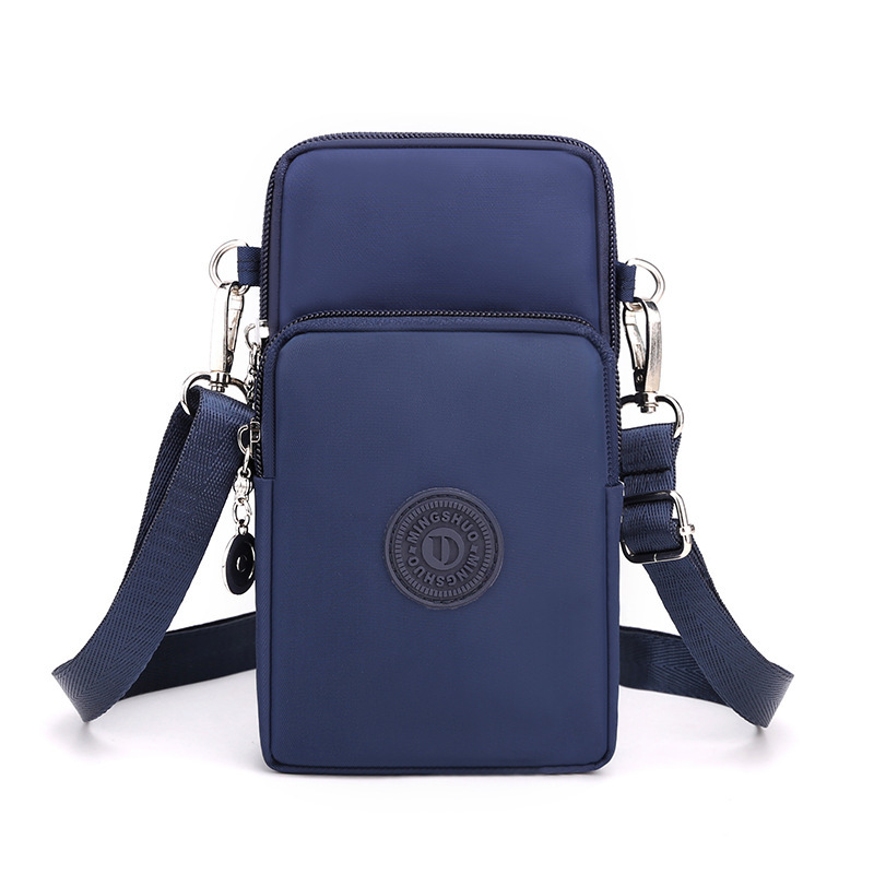 Dark Blue 3-Layer Waterproof Nylon Vertical Crossbody Phone Bag - Lightweight