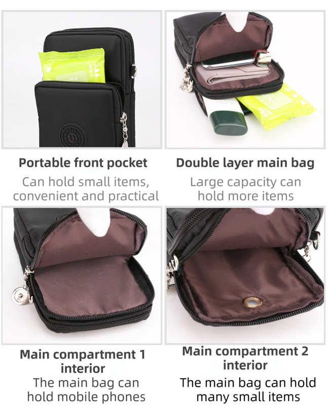 Pink 3-Layer Waterproof Nylon Vertical Crossbody Phone Bag - Lightweight Phone view 3