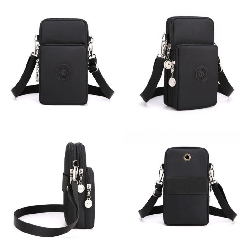 Orange 3-Layer Waterproof Nylon Vertical Crossbody Phone Bag - Lightweight view 2