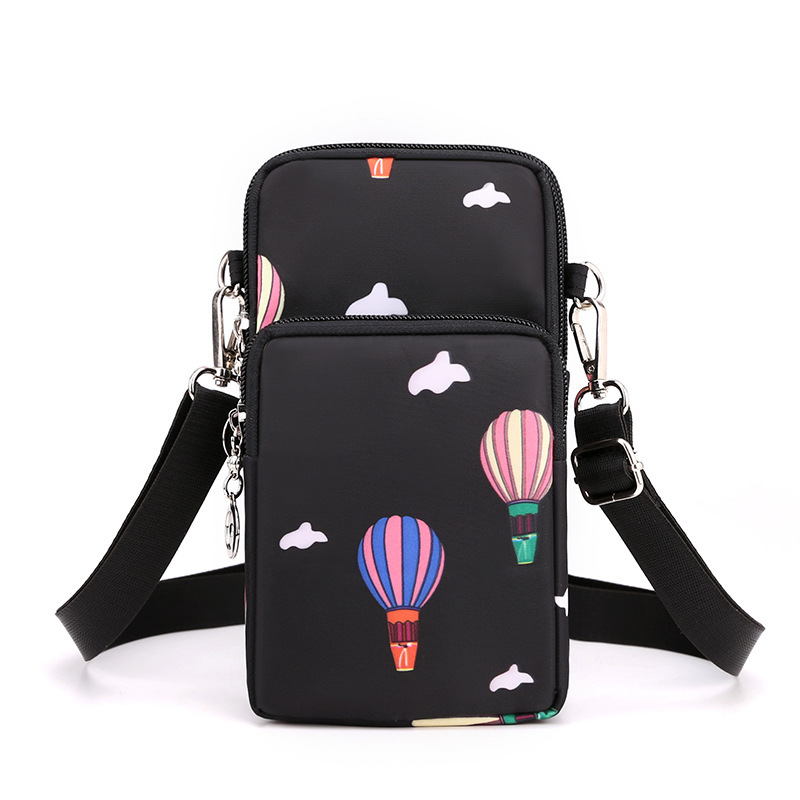 Black Balloon 3-Layer Waterproof Nylon Vertical Crossbody Phone Bag